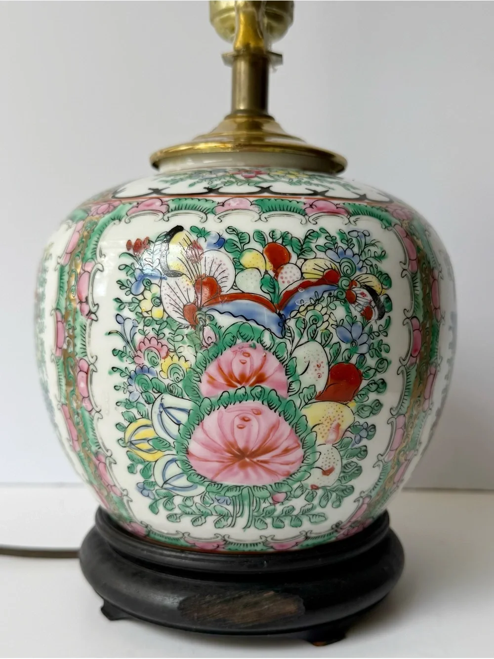 Vintage 20th Century Chinese Porcelain Famille Rose Ginger Jar Table Lamp